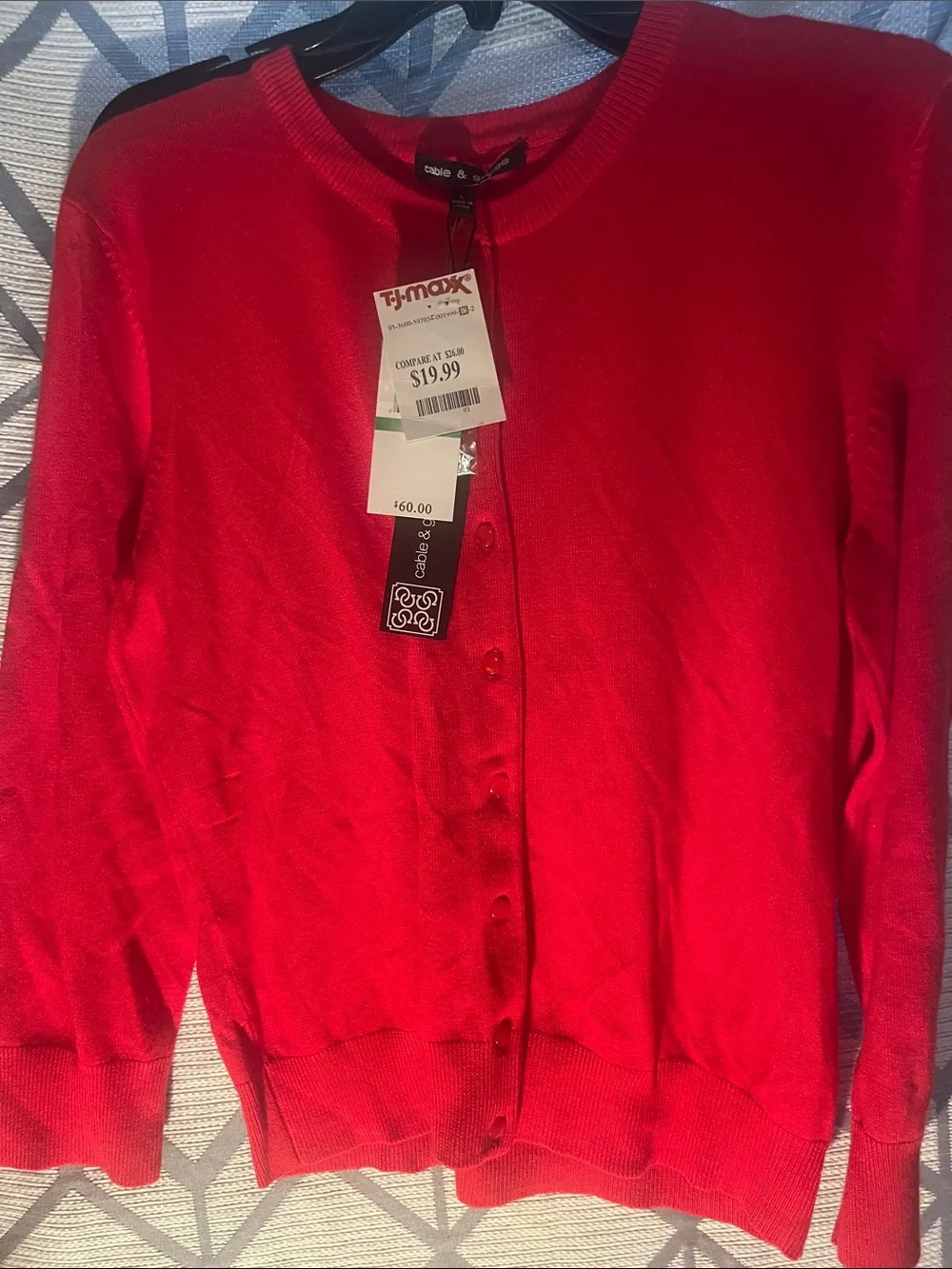 Cable & Gauge Red Button-Front Crewneck Cardigan